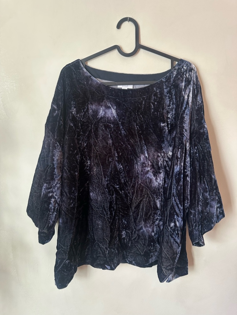 PURE J JILL DEEP BLUE 3/4 SLEEVE OVERSIZED BOXY Crushed VELVET TOP Large